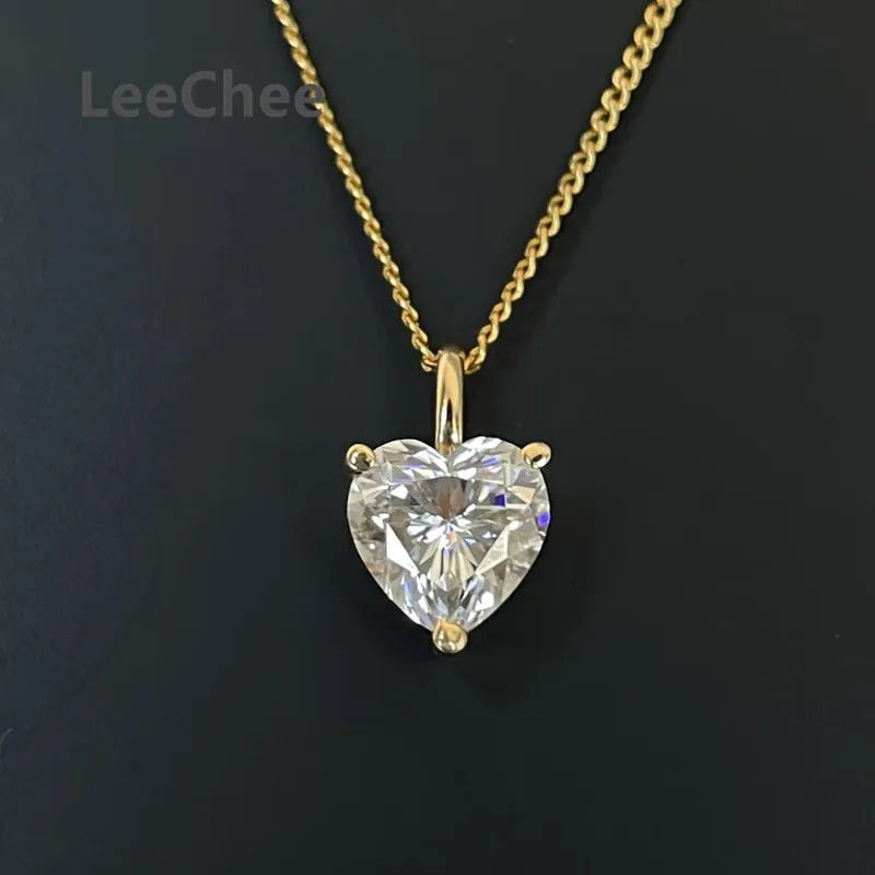Thumbnail: 1CT Heart Cut Moissanite Pendant Real 18K Yellow Gold 6.5MM VVS Lab Diamond Nec