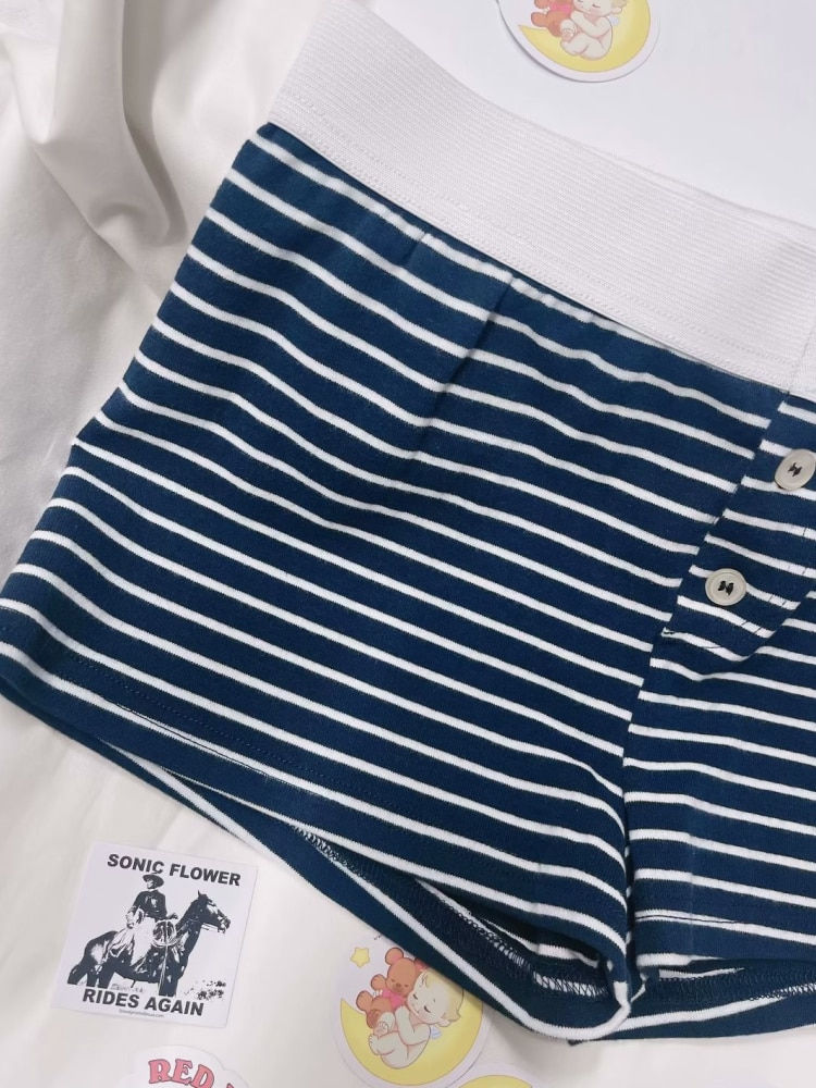 Thumbnail: Casual Women Soft Cotton Front Buttons Shorts 2023 Summer Vintage Low Waist Fem