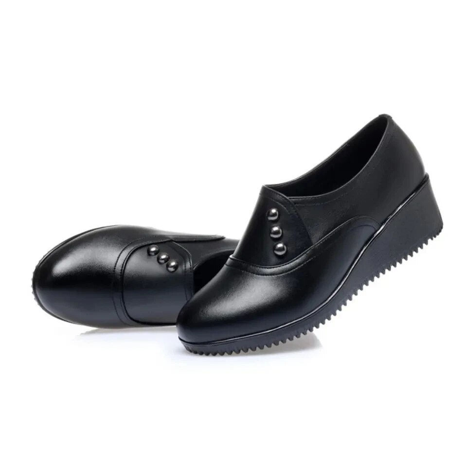 Thumbnail: Grandma black leather casual platform shoes spring 2023 classic slip-on loafers