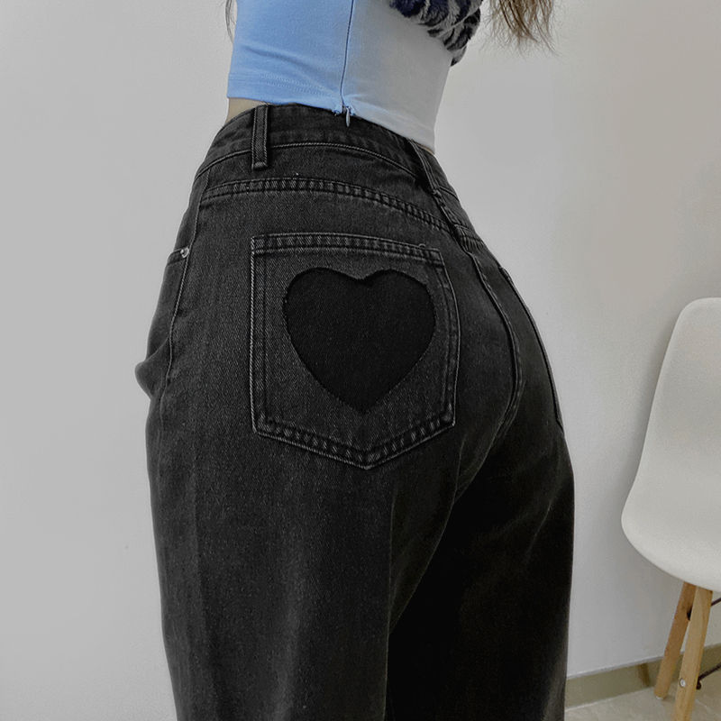 Küçük resim: Love Embroidered High Waisted Jeans For Women