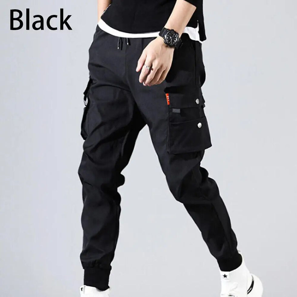 Thumbnail: Men Cargo Pants Multi Pocket Drawstring Outdoor Man Sweatpants Male Hip Hop Jog
