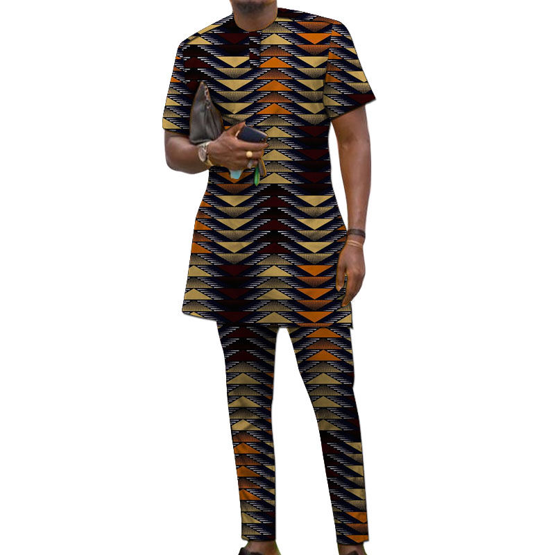 Hình thu nhỏ: African Print Short Sleeve Simple Set Men's Groom Suit Male Nigerian Fashion Pa