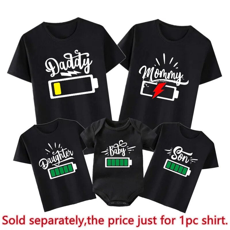 ภาพขนาดย่อ: Battery Print Daddy Mommy Daughter Son Baby Family Matching Clothes Cotton Fami