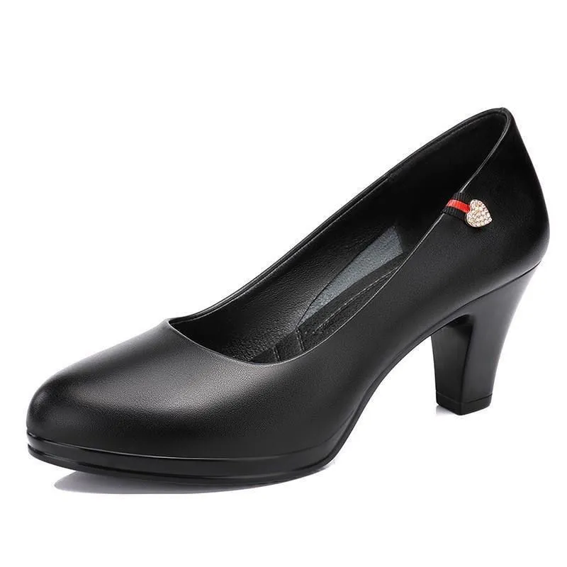 Miniatura: Women Classic Black Pu Leather High Quality Heel Shoes Sapatos Femininas Lady F