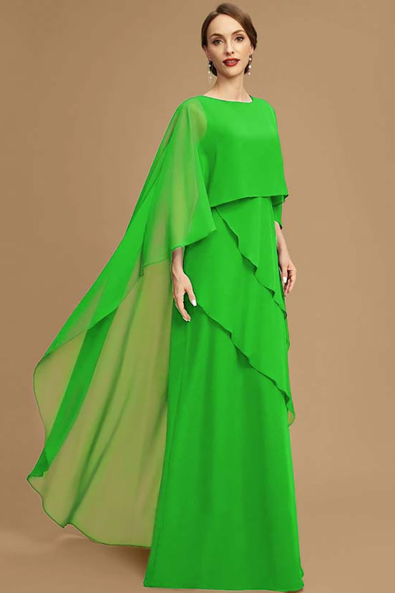 Thumbnail: Plus Size Women Party Dress Chiffon Batwing Cape Sleeve Tiered Asymmetric Trim 