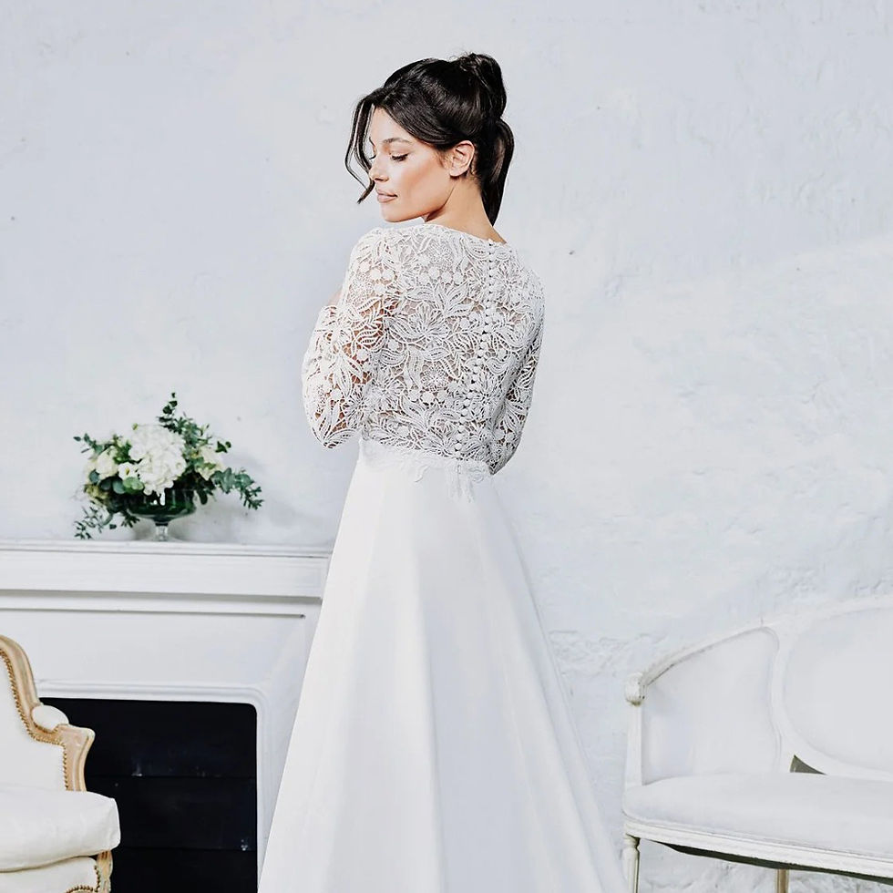 Thumbnail: Wedding Dresses deep V-neck long-sleeve Vestido De Noiva Elegant lace appliqued