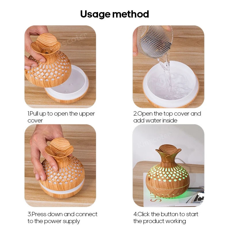 Thumbnail: Wood Grain Humidifier 300ml USB Aroma Diffuser Atomizer USB Household Humidifie
