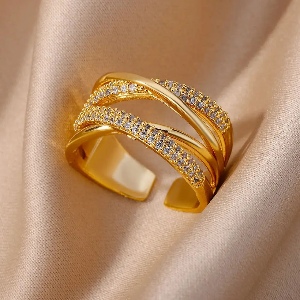 Thumbnail: Fashion Gold Color Stainless Steel Rings For Women Chain Hollow Out Crystal Zir