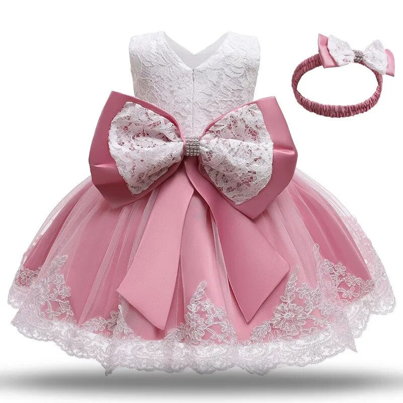 Thumbnail: 12 Month Cute Baby Lace Floral Big Bow Princess Dress Infant 1st Birthday Party