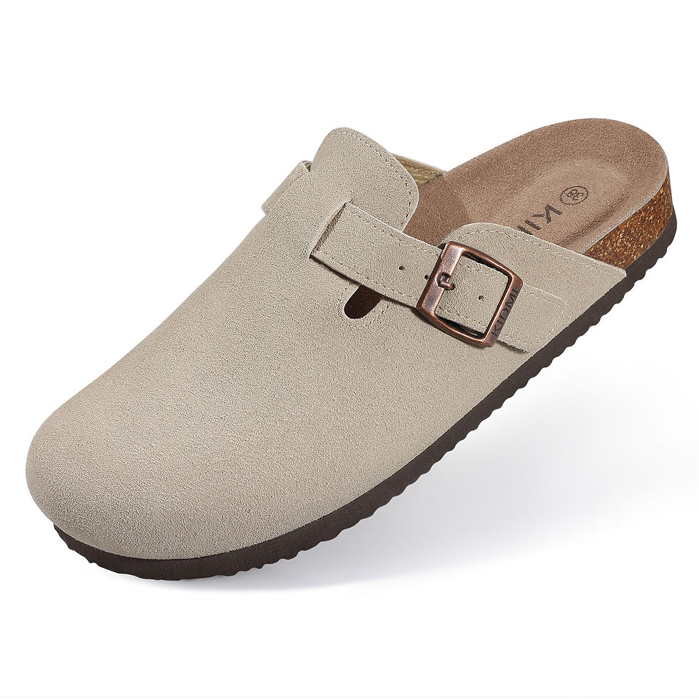 Thumbnail: Comwarm Fashion Women's Suede Mules Slippers Men Clogs Cork Insole Sandals With