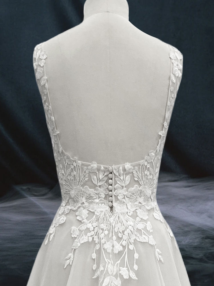 Thumbnail: ZOCI Elegant Lace Wedding Dresses for Women Sleeveless Deep V-Neck Sparkly Brid