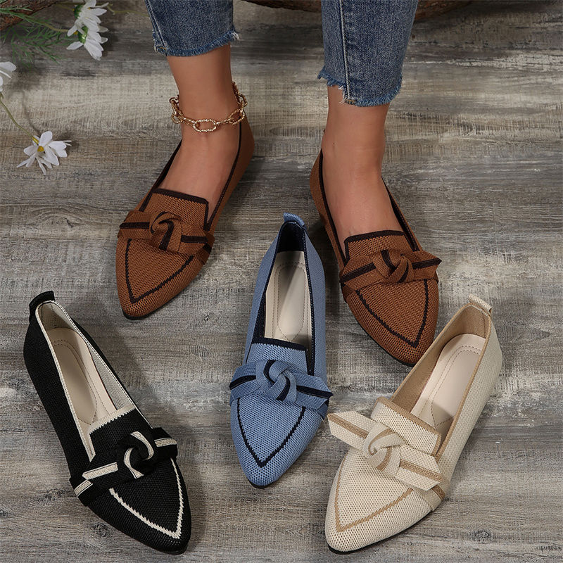 Miniatură: Fashion Bow Pointed Toe Mesh Breathable Soft Women Flat Walking Shoes Large Siz