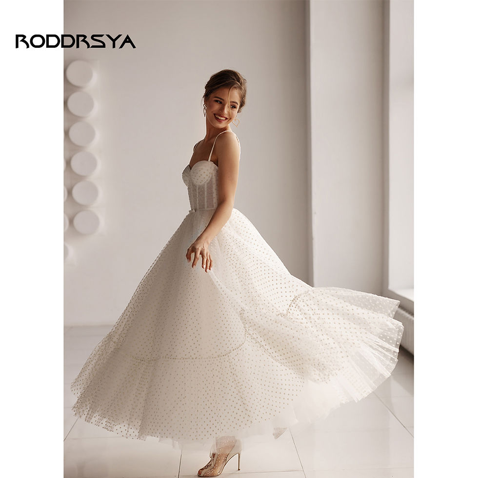 Miniatura: RODDRSYA Short Wedding Dress 2023 A Line Sweetheart Spaghetti Straps Dot Tulle