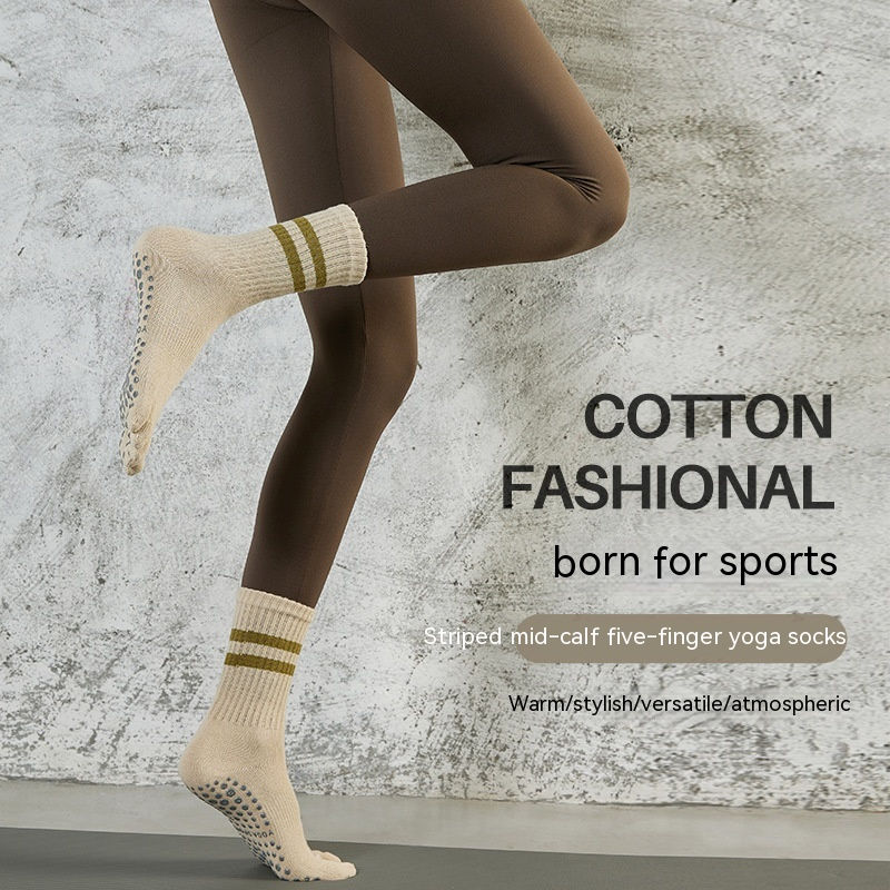 Thumbnail: Autumn And Winter Striped Long Tube Yoga Socks Women's Non-slip Mid Tube