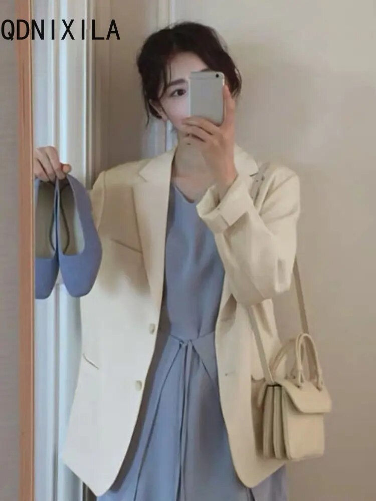 Thumbnail: Elegant Khaki Blazer for Women 2024 New External Clothes Autumn Korean Fashion 