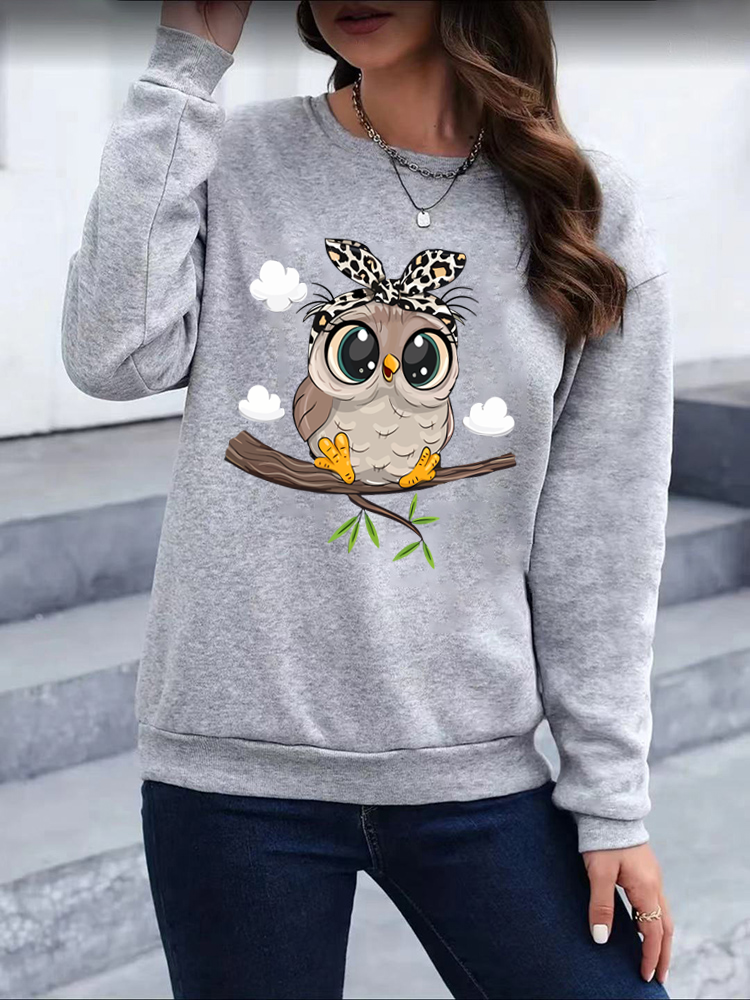 Thumbnail: Korean Fashion Pullover Streetwear Women Clothes Cartoon Owl Women's Sweat-shir