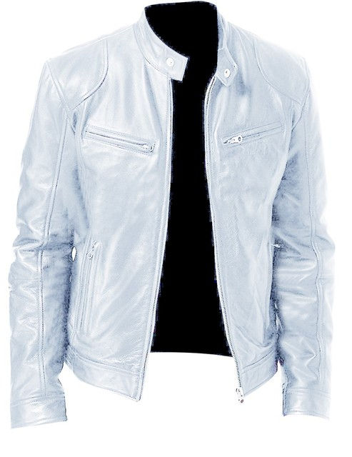 Thumbnail: Fashion Mens Leather Jacket Slim Fit Stand Collar PU Jacket Male Anti-wind Moto