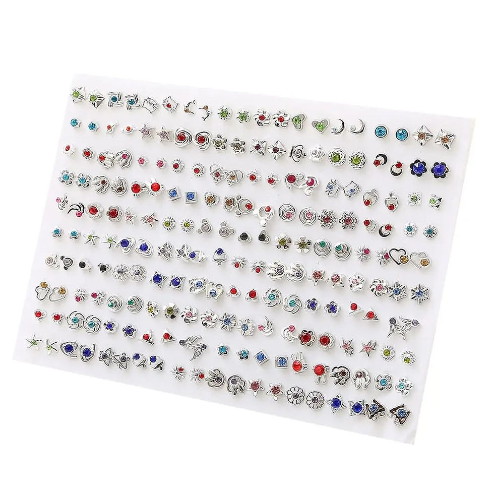 Miniaturbild: 100Pair Women Acrylic Crystal Small Stud Earrings Set Girls Child Heart Star An