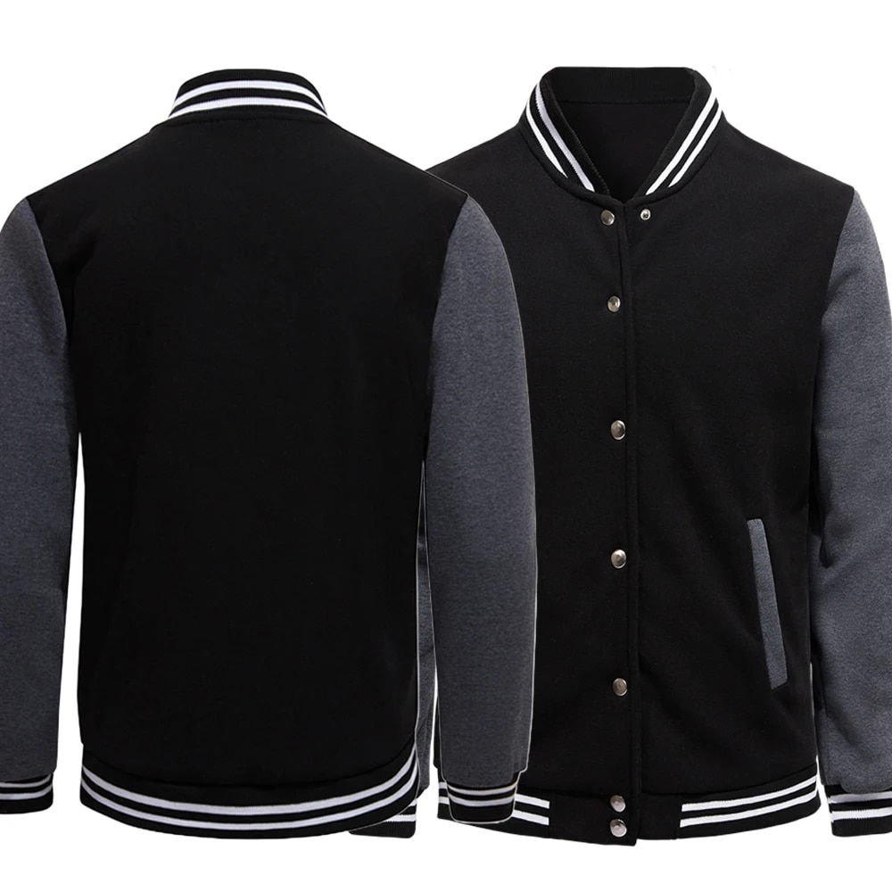 Black White Solid Color Jacket Loose Oversized Clothes Casual Men Baseball Clot