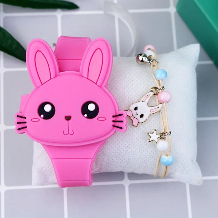 Thumbnail: LED Cartoon Rabbit Children Watches with Bratelet Lovely Rabbit Electronic Girl