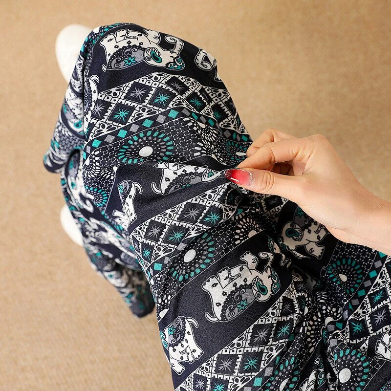 Miniaturbild: Women Wide Leg Pants High Waist Elephant Print Pant Summer Thin Straight Trouse