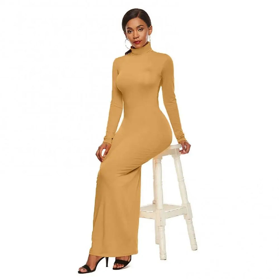 Thumbnail: Women Long Dresses Plus Size Party Solid Color Women Long Sleeve Turtleneck Bod