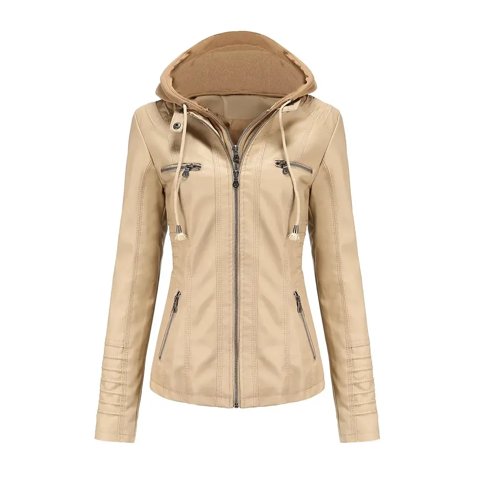 Thumbnail: 2024 Women's Hooded Leather Jacket 2 Pieces Set with Detachable Large Leather J