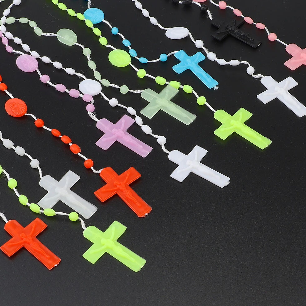 Thumbnail: 12 Pieces Factory Multicolor Rosaries Glow Plastic Necklace Rosary Beads Bright