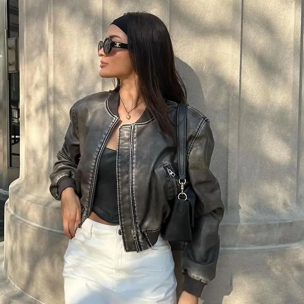 Thumbnail: 2024 Women Washed Leather Loose Jacket Vintage Stand Collar Gradient Zipper Sho