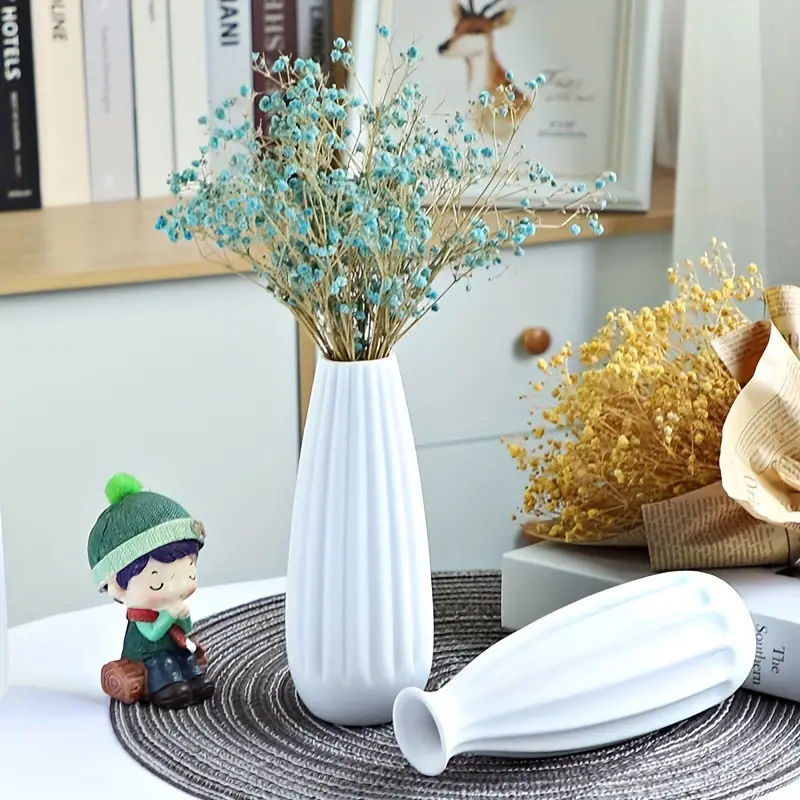Thumbnail: Creative Vase Striped Plain Fired Vase DIY White Ceramic Vase Dried Flower Arra