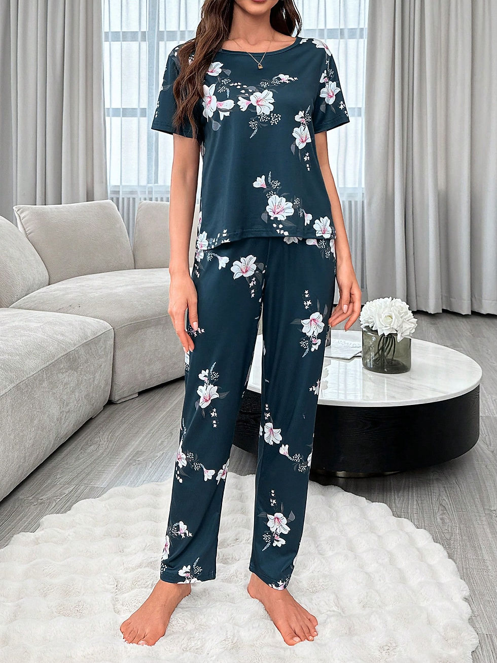 Thumbnail: Women's Summer Floral Allover Print Pajama Set