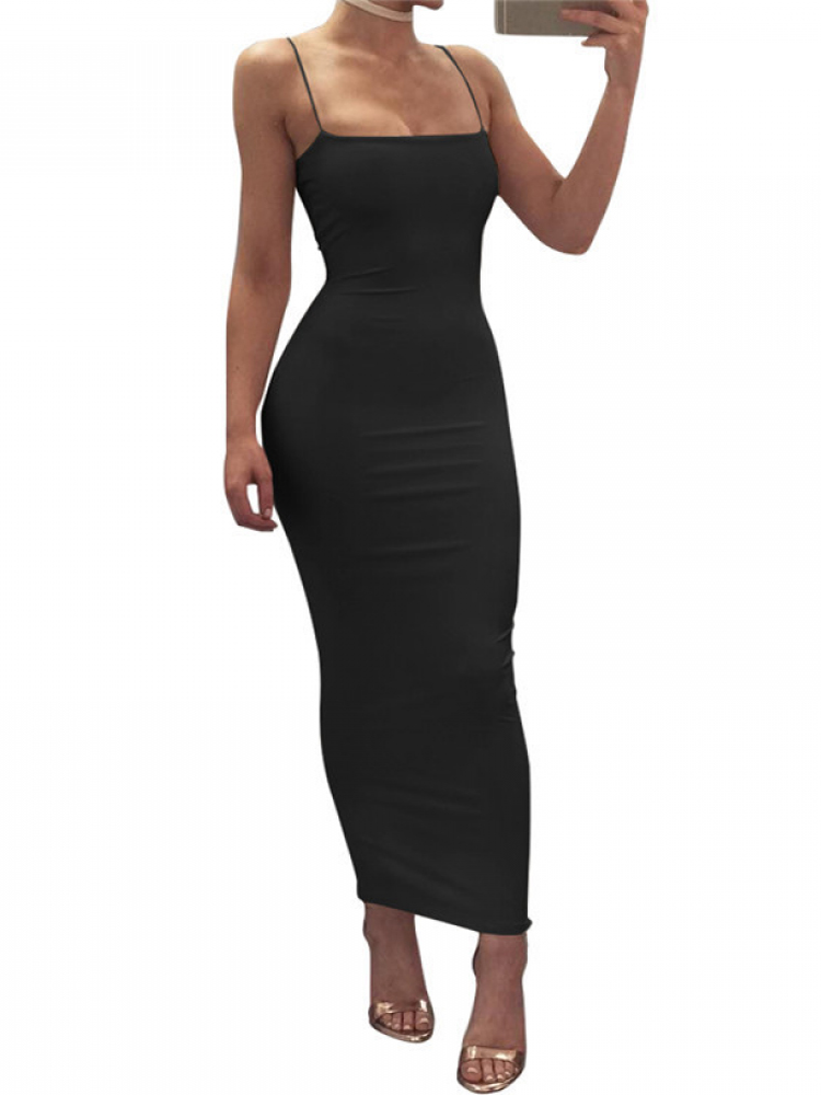 Thumbnail: Women Casual Spaghetti Strap Slim Long Dress Summer Bodycon Backless Sleeveless