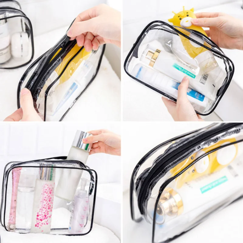 Thumbnail: Transparent Black Zipper Makeup Bag Organizer Box Women Men Travel Clear Cosmet