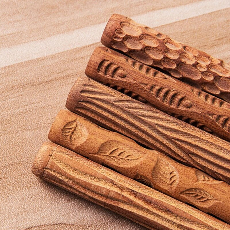 Miniaturbild: Wooden Embossing Stick Pottery Tool Ceramic Wood Carving Texture Mud Roller Pre