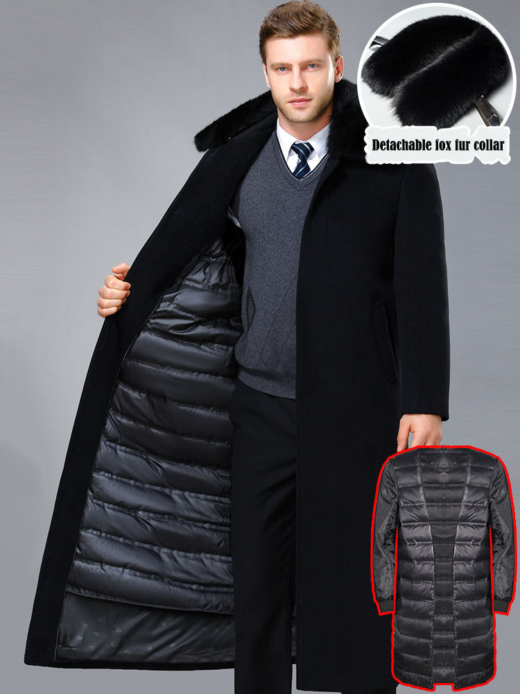 Miniatura: New Fashion Jackets Mens Thick Cashmere Trench Warm Detachable Fox Fur Collar W