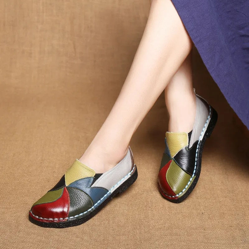 Thumbnail: WOIZGIC Women's Ladies Female Woman Mother Shoes Flats Genuine Leather Loafers