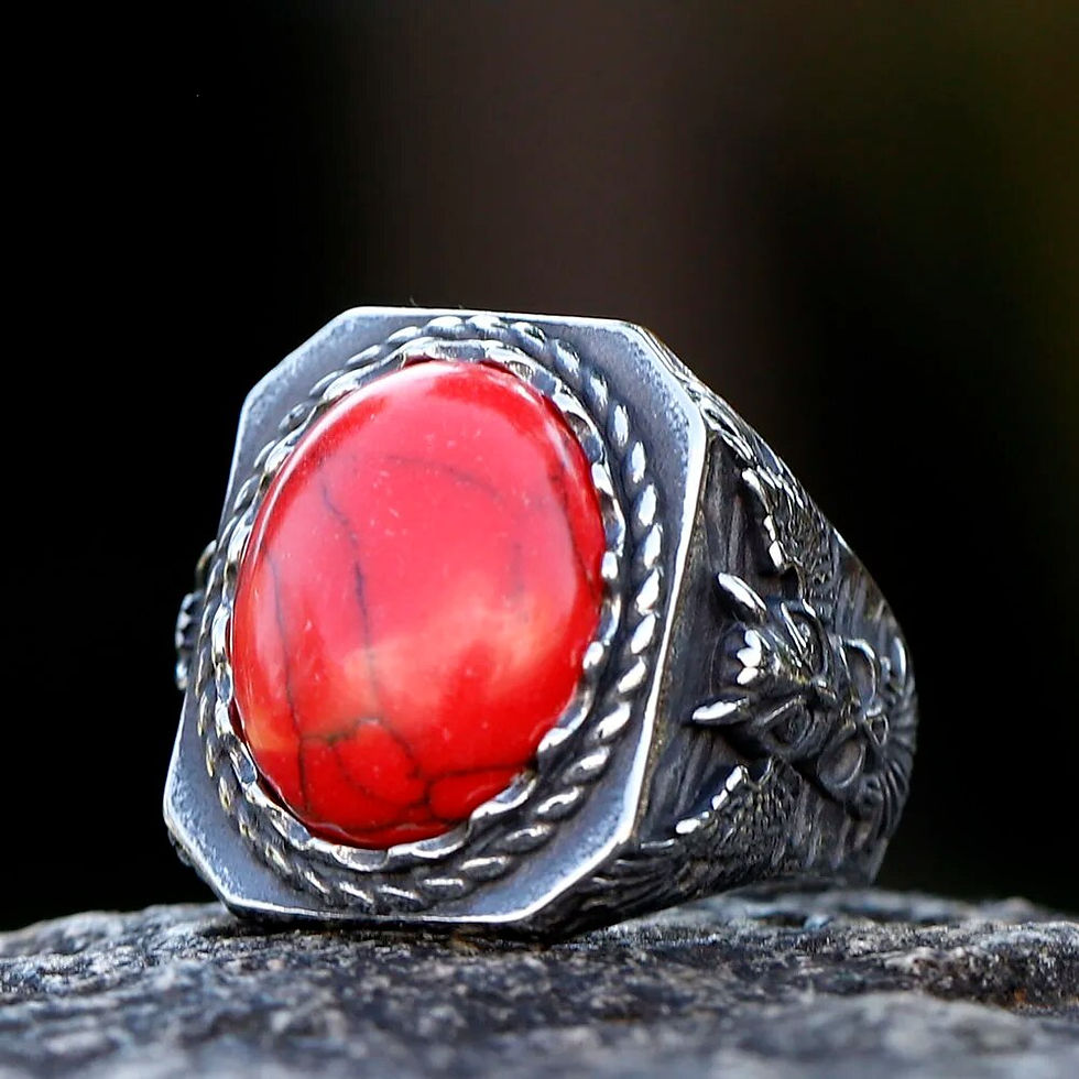Thumbnail: 2023 New 316L Stainless Steel viking raven Turkish Stone Ring CZ Ring For Men H