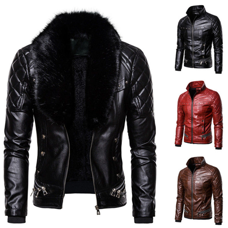 Thumbnail: 2021 New Design Motorcycle Bomber Add Wool Leather Jacket Men Autumn Turn Down