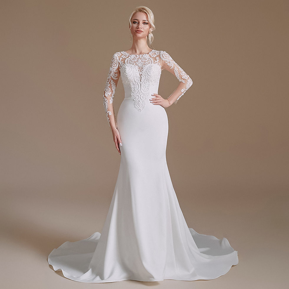 Miniatiūra: Stretchy Spandex Wedding Dress 2024 Long Sleeves Mermaid Lace Appliques Beaded