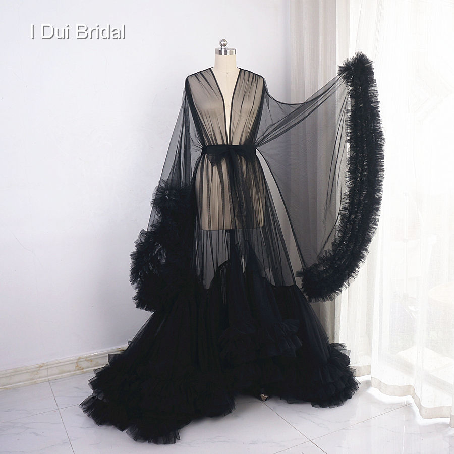 Thumbnail: Tulle Ruffle Bridal Robe Romantic Birthday Party Dress Dancing Boudoir maternit