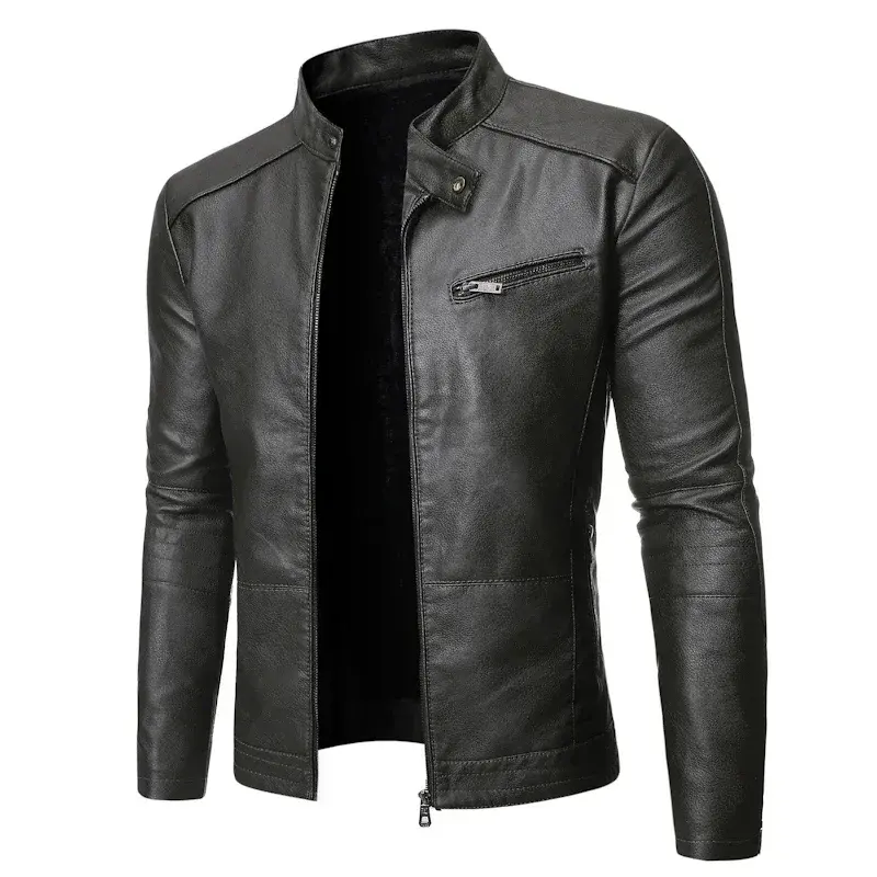 Thumbnail: Pu Casual Leather Jacket Men Slim Spring Autumn Coat Motorcycle Plus Size Biker