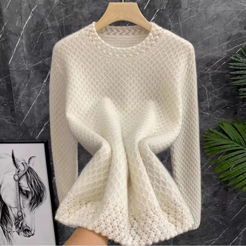 Thumbnail: Wool Cashmere Sweater Women 3D Three-Dimensional Hollow Out Round Neck Jumper K