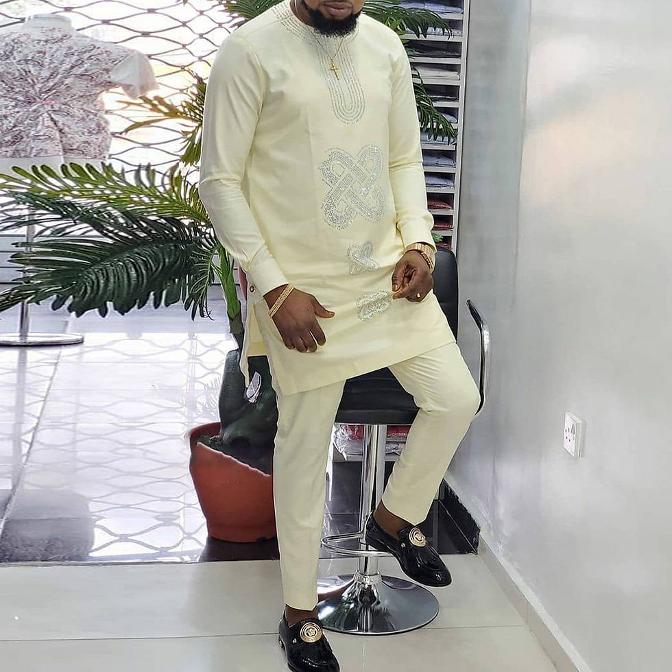 Thumbnail: New In Dashiki 2 PCs White Set Abaya Men's Clothing Top Pant Set Long Sleeve El