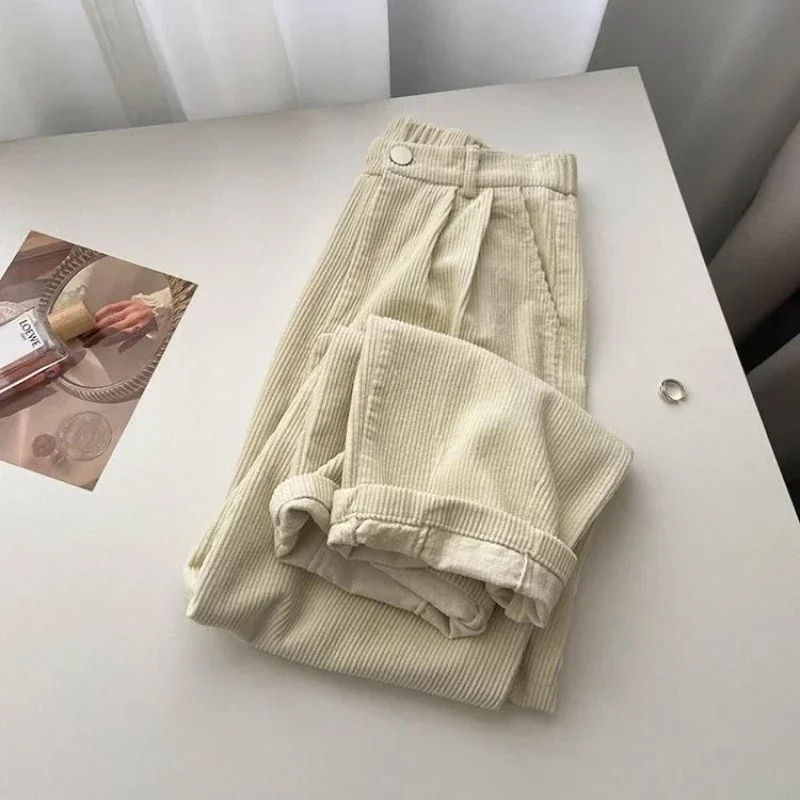Miniaturbild: Retro High Waist Corduroy Pants Women Spring Fall Straight Causal Full Length T