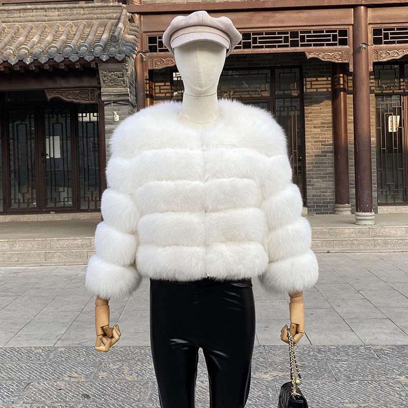 Thumbnail: 2024 new style real fur coat 100% natural fur jacket female winter warm leather