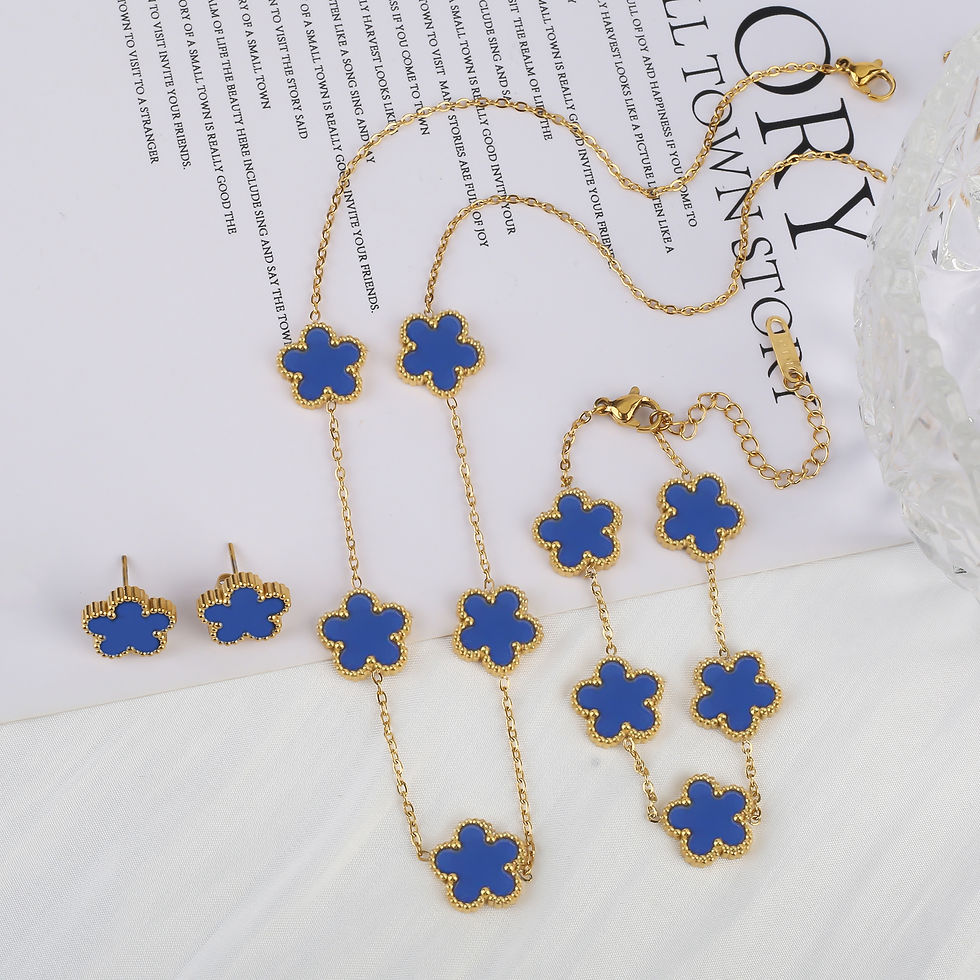 Thumbnail: 3Pcs 18k Gold-Plated Five-Leaf Flower Necklace Earrings Bracelet Jewelry Set Fo