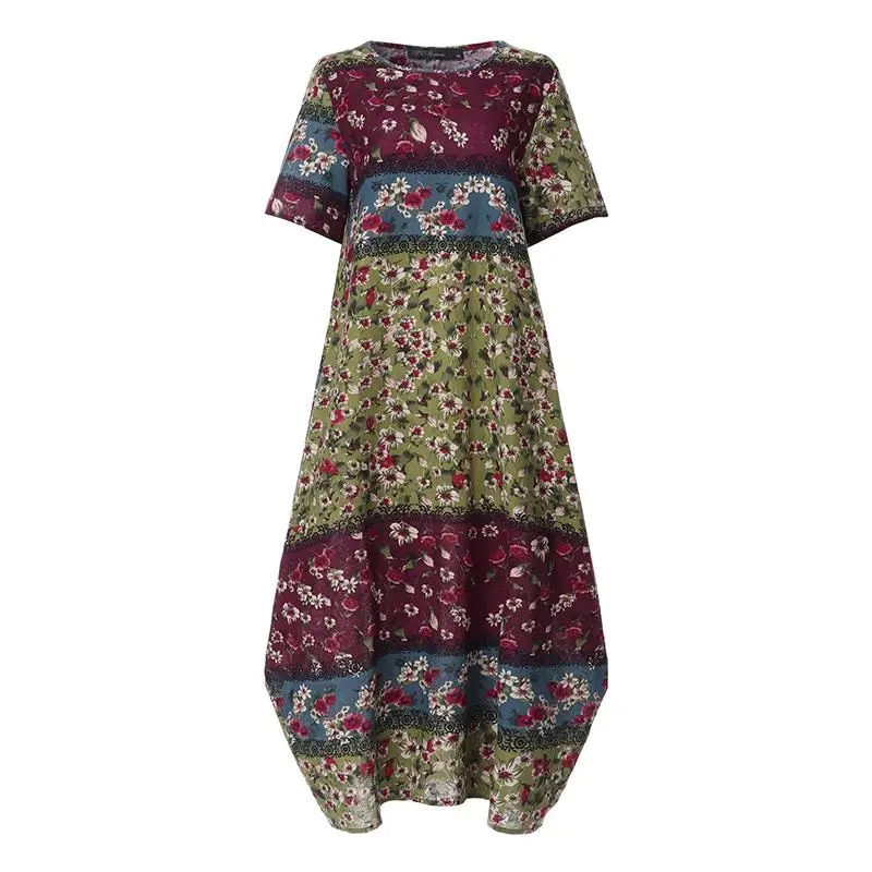 2019 ZANZEA Bohemian Summer Maxi Dress Women's Printed Sundress Casual Short Sl