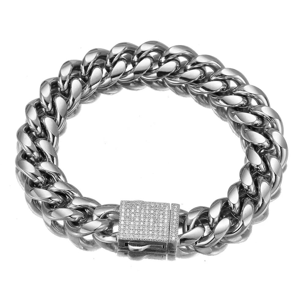 Thumbnail: Hip Hop Jewelry 6mm-14mm Any Length 316L Stainless Steel Crystal Buckle Fashion