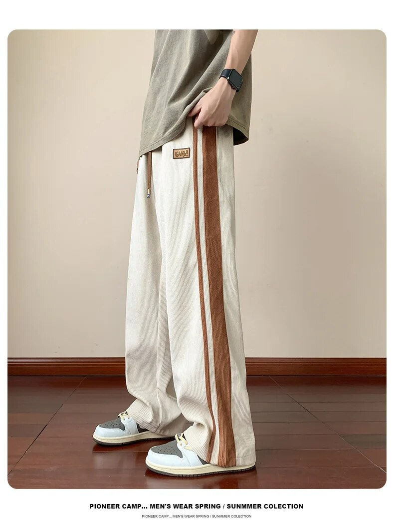 Miniaturebillede: Men's Casual Pants Loose Straight Corduroy Pants Elastic Waist Sweatpants Fashi