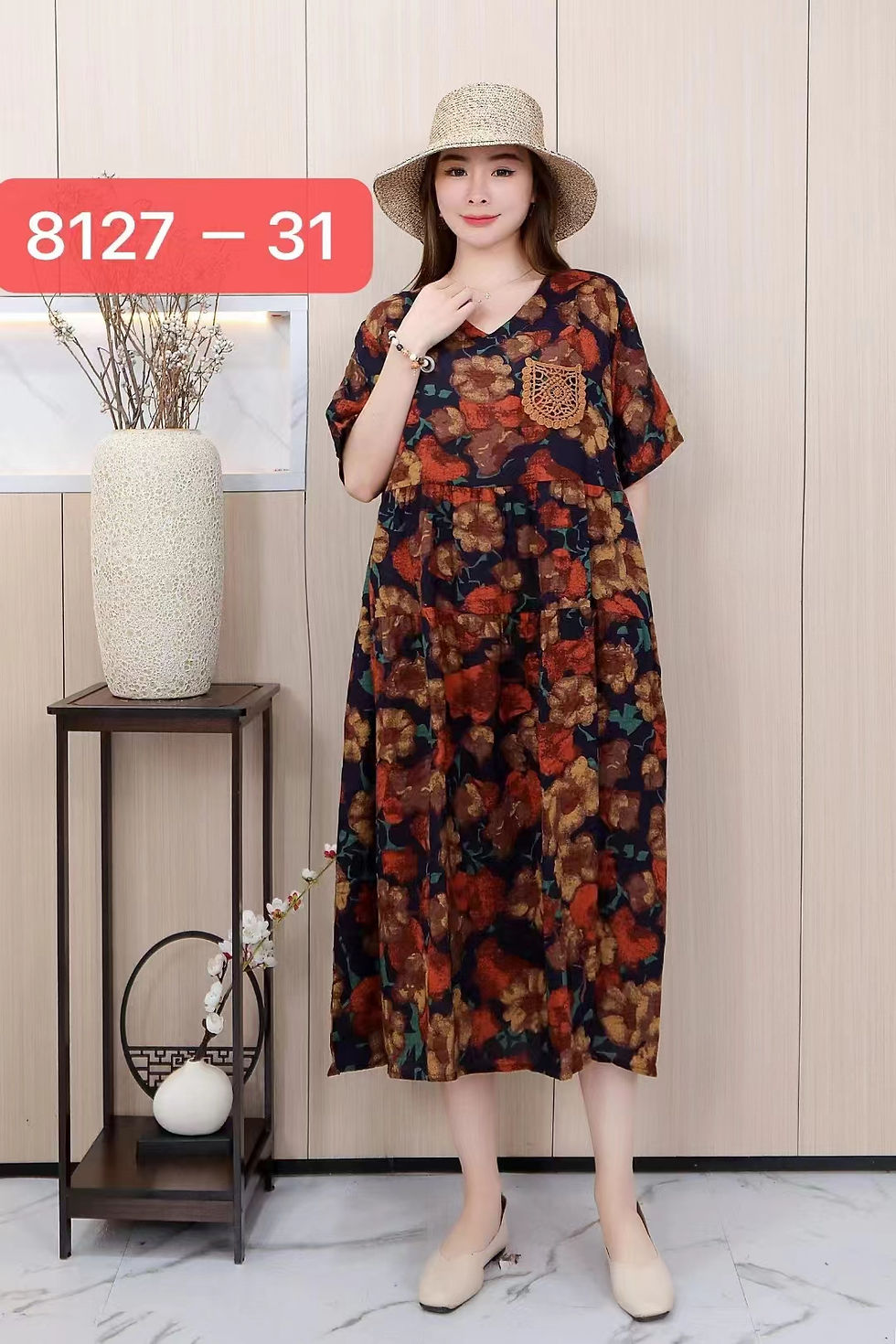 Thumbnail: Women Dress Summer 2024 Print Indian Loose Clothing Cotton Linen New in Dresses